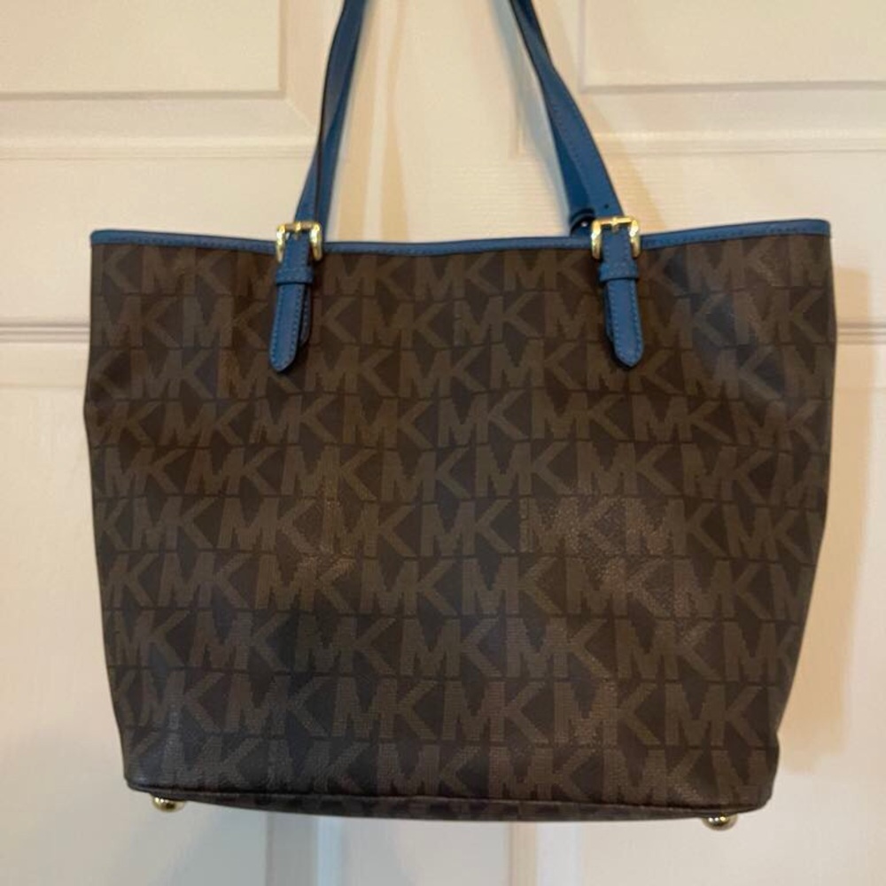Michael Kors Brown and Blue Monogram Tote - Picture 4 of 15